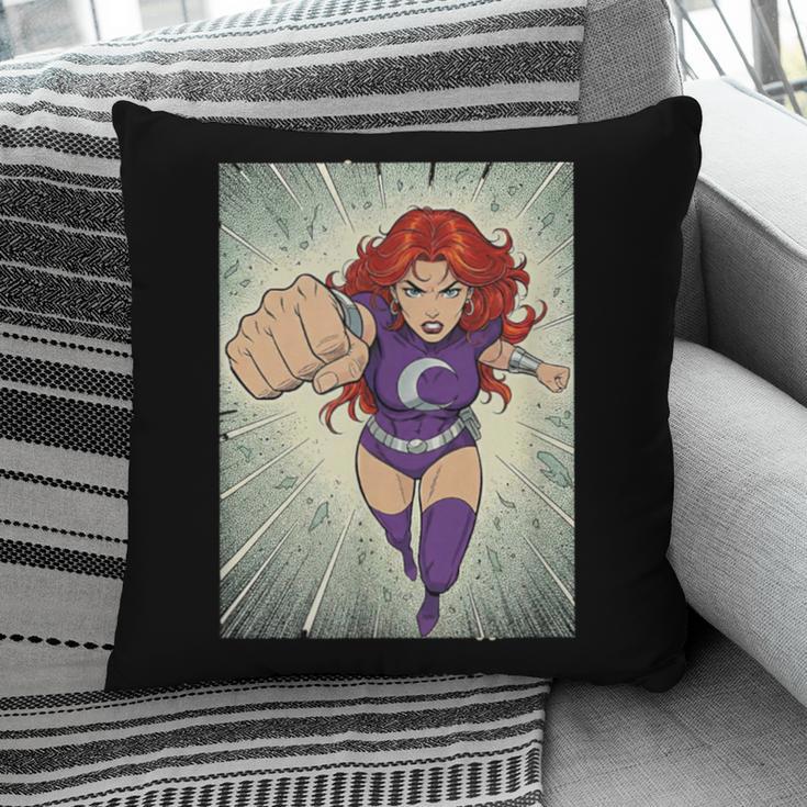 The Crimson Crescent 90s Retro Comic Book Superheroine Art Pillowcase
