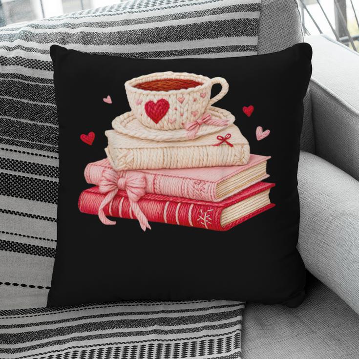 Cute Books And Coffee Crochet Valentines Day Tee For Couples Pillowcase