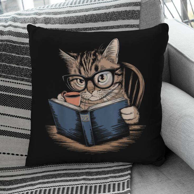 Cute Cat Reading Books With Tea Pillowcase