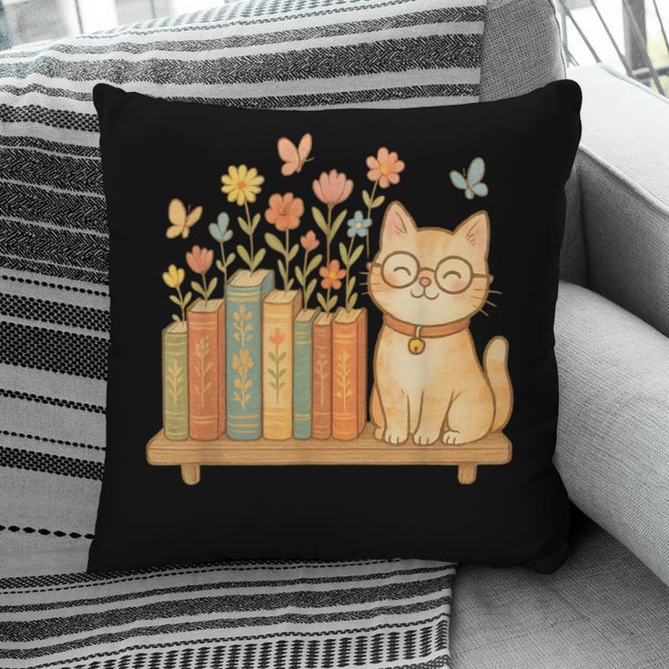 Cute Kawaii Cat Books Flowers Pillowcase