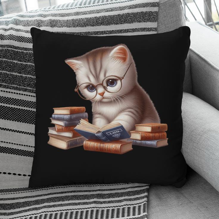 Cute Kitten Bookworm Adorable Cat With Glasses Reading Book Pillowcase