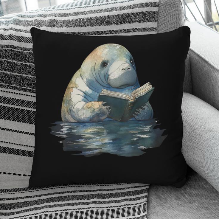 Cute Manatee Reading Book Bookworm Readers Manatee Lover Pillowcase