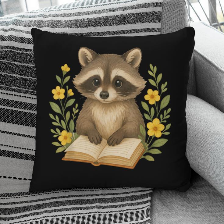 Cute Raccoon Reading Book Flowers Floral Pillowcase Cute Raccoon Reading Book Flowers Floral Pillowcase