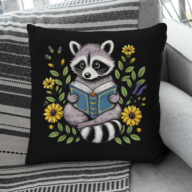 Cute Raccoon Reading Book Flowers Pillowcase