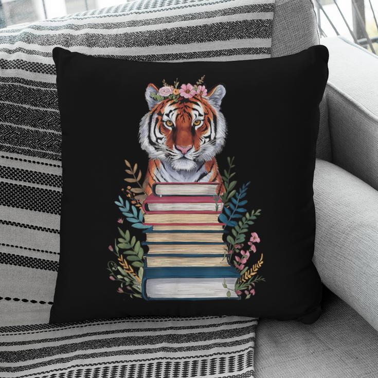 Cute Tiger With Book Floral Bookworm Librarian Book Lover Pillowcase