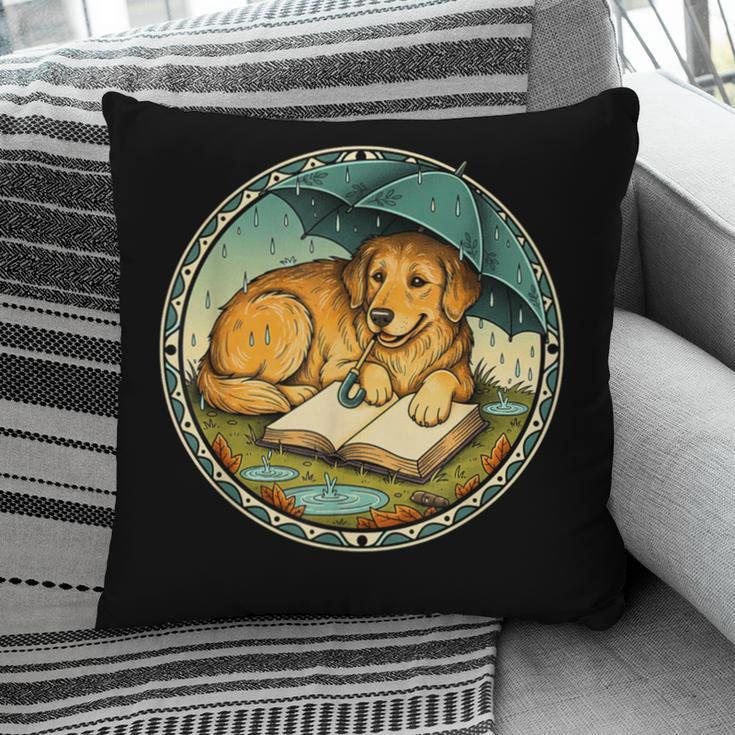Dog Reading Book Rain Cozy Umbrella Cute Art Men Pillowcase