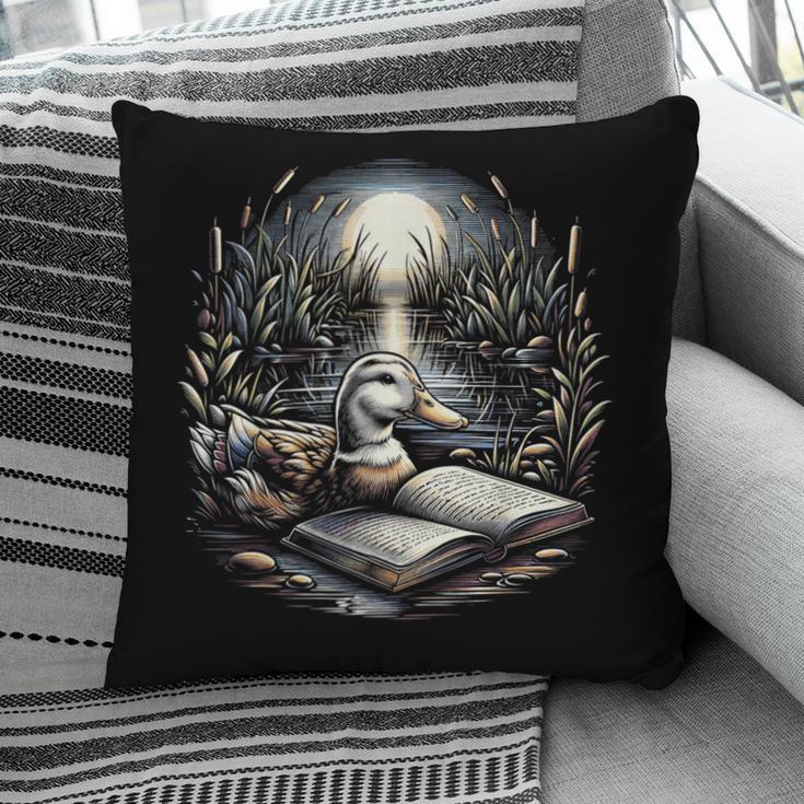 Duck Reading Book Full Moon Lake Scenery Pillowcase