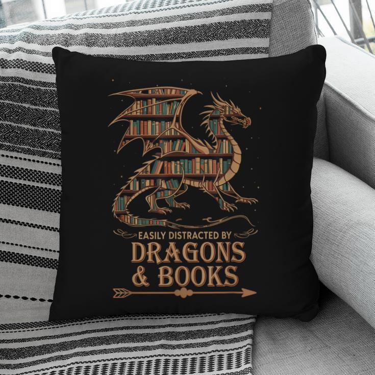 Easily Distracted By Dragons And Books Library Dragon Lover Pillowcase