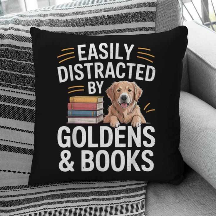 Easily Distracted By Goldens & Books Golden Retriever Dog Pillowcase