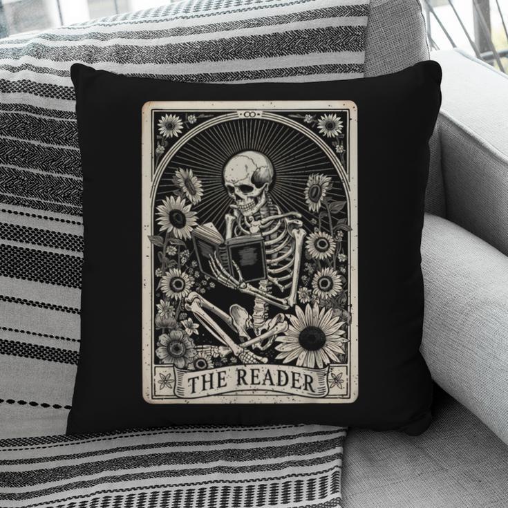 Floral The Reader Tarot Card Skeleton Reading Book Pillowcase