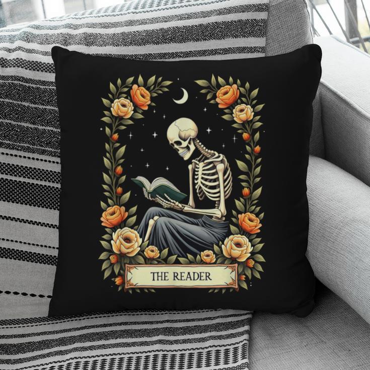 Floral Tarot Card The Reader Skeleton Reading Book Pillowcase