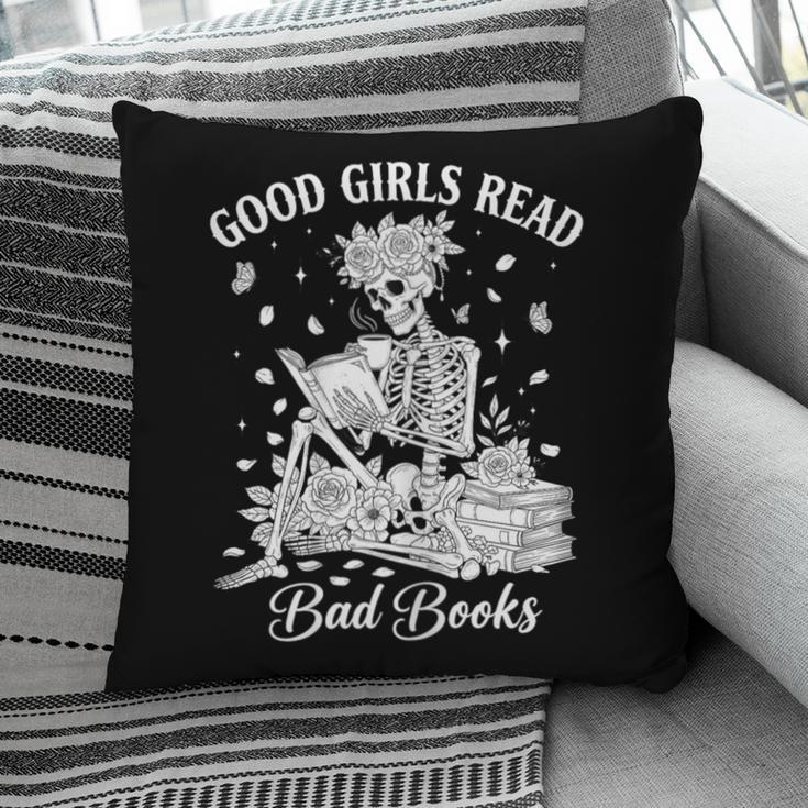 Good Girls Read Bad Books Skeleton Reading Book Halloween Pillowcase