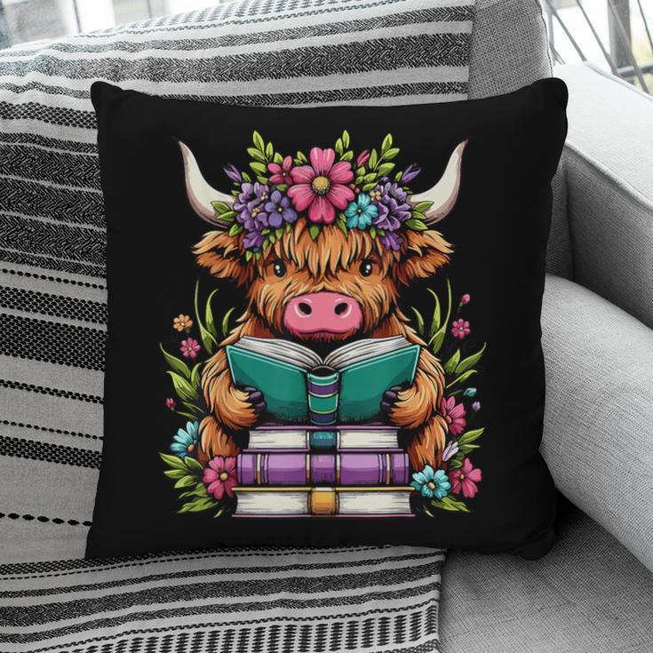 Highland Cow Book Floral Bookworm Pillowcase