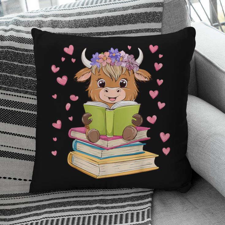 Highland Cow Reading Book Floral Bookworm Pillowcase
