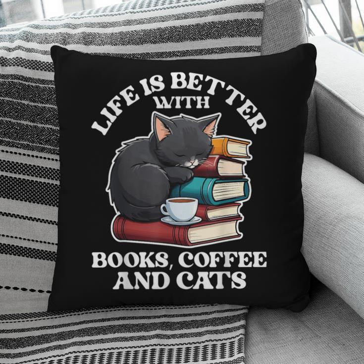 Life Is Better With Books Cats & Coffee Librarian Book Lover Pillowcase