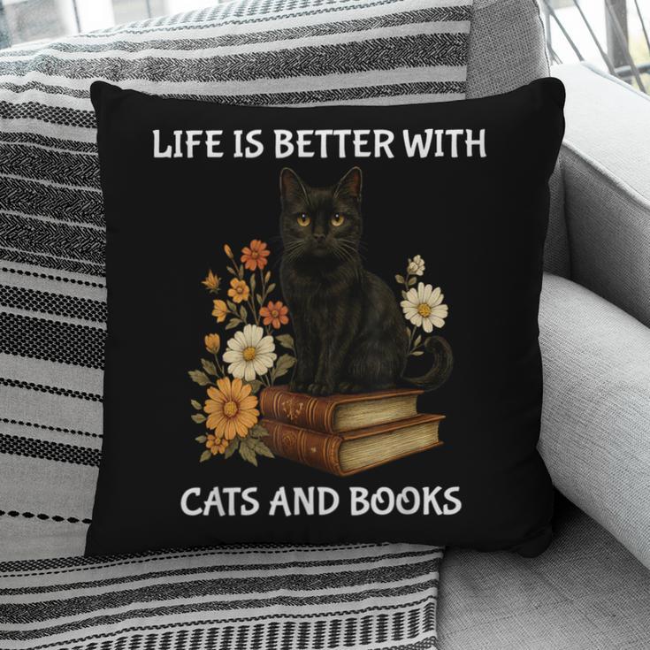 Life Is Better With Cats And Books Cute Cat Lover For Men Women Kids Pillowcase