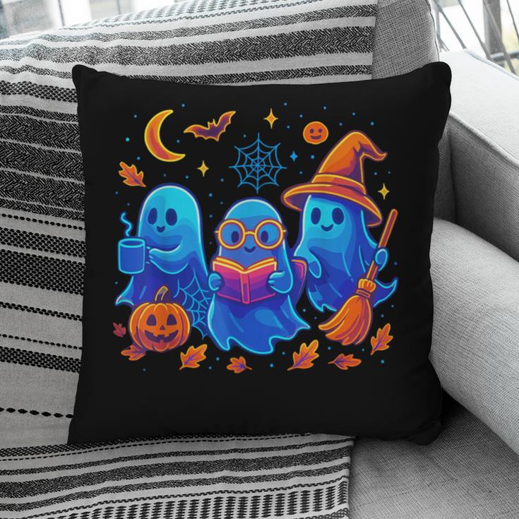 Little Ghost Coffee Tee Spooky Season Ghost Reading Book Pillowcase