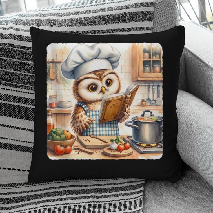 Owl Learning To Cook With Cookbook Chef Apron Stove Cooking Pillowcase