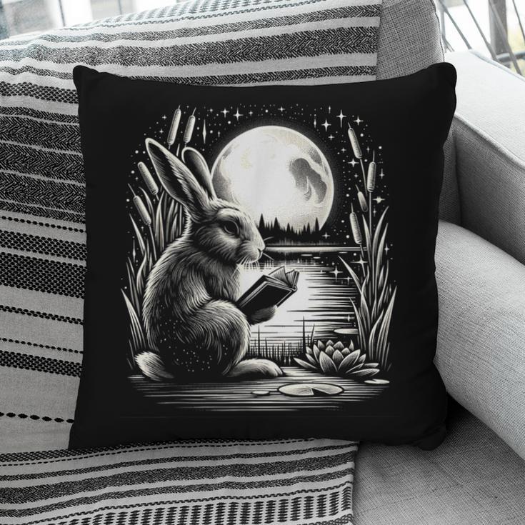 Rabbit Reading Book Full Moon Lake Scenery Pillowcase