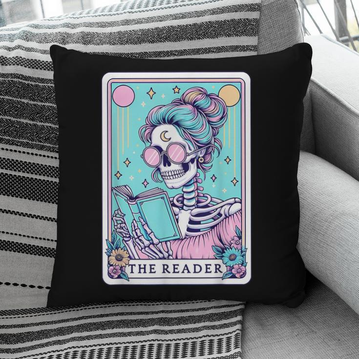 The Reader Retro Reading Skeleton Books Flowers Tarot Card Pillowcase