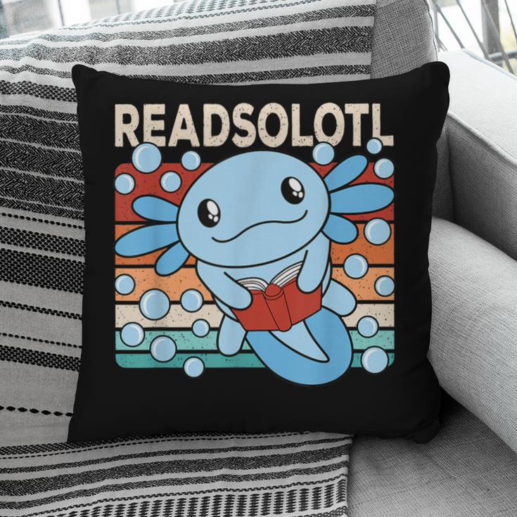 Readsolotl Blue Kawaii Axolotl Book Lover Reading Retro Pillowcase