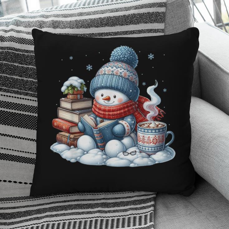 Snowman Reading Books Lovers Librarian Bookworm Christmas Pillowcase