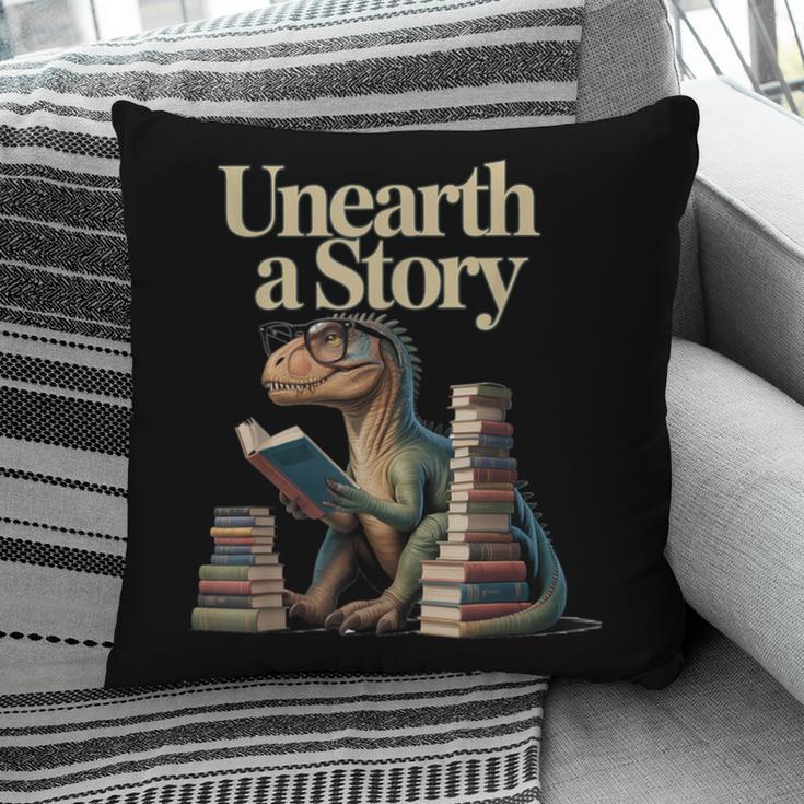 Unearth A Story Dinosaur Reading a Library Book Pillowcase