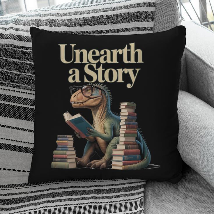 Women's Unearth A Story Dinosaur Reading a Library Book Pillowcase