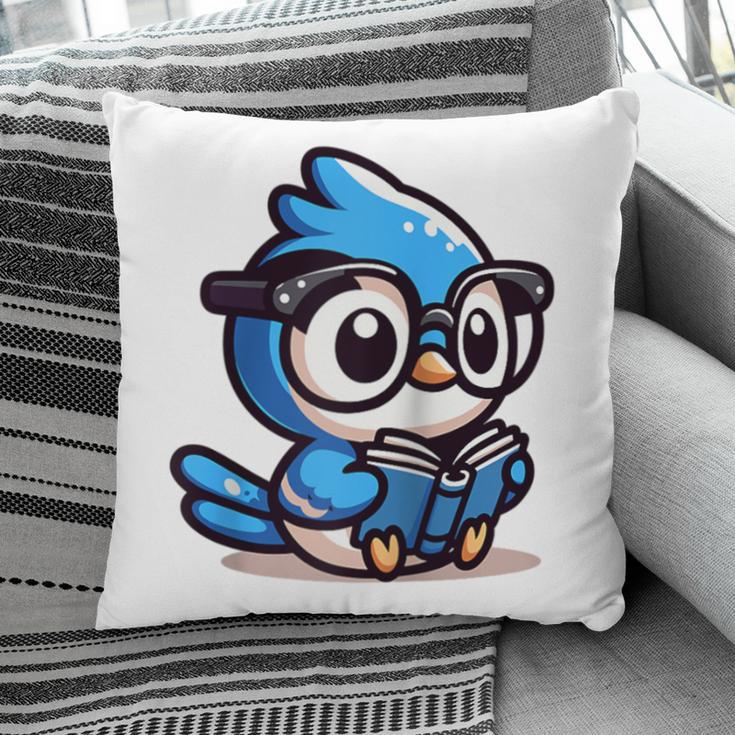 Adorable Book Lover Blue Jay With Reading Glasses Cute Raglan Baseball Tee Pillowcase