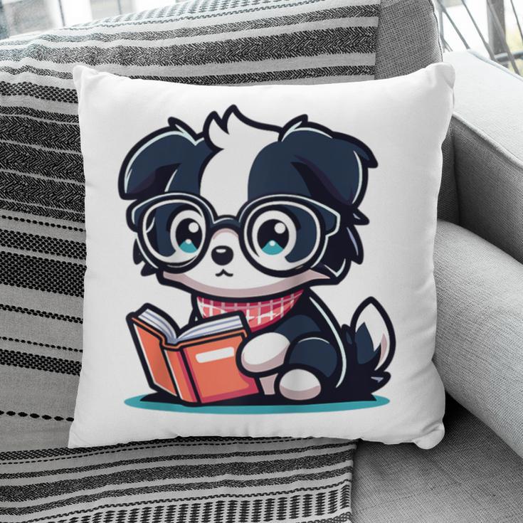 Adorable Book Lover Border Collie With Reading Glasses Cute Raglan Baseball Tee Pillowcase