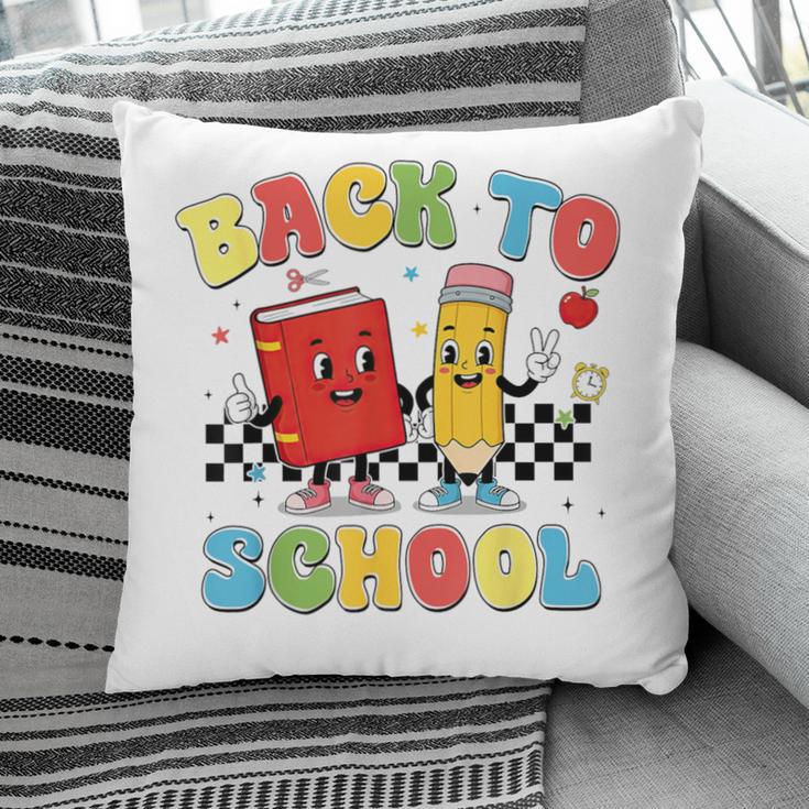Back To School Checkered Book Pencil Groovy Teacher Student Pillowcase