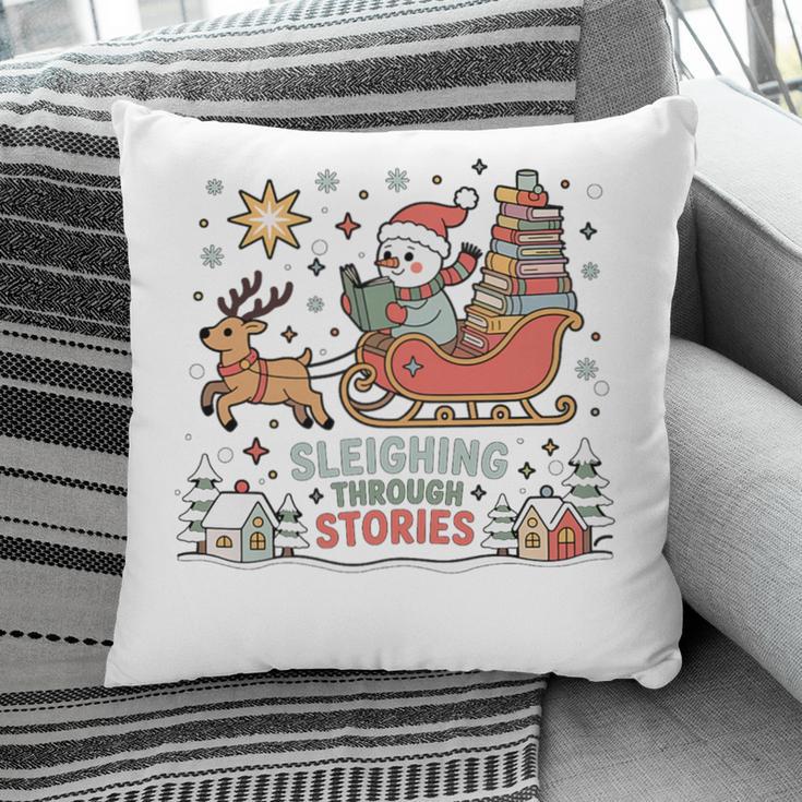 Book Lovers Winter Sleighing Through Stories Tee Premium Tri-Blend Pillowcase