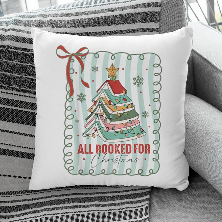 All Booked For Christmas Book Xmas Tree Coquette Bow Lights Pillowcase