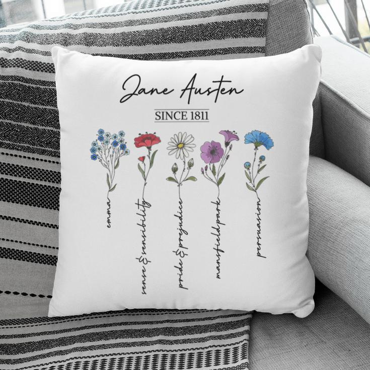 Bookish Feminist Jane Austen Fan Jane Austen Flower Books Pillowcase
