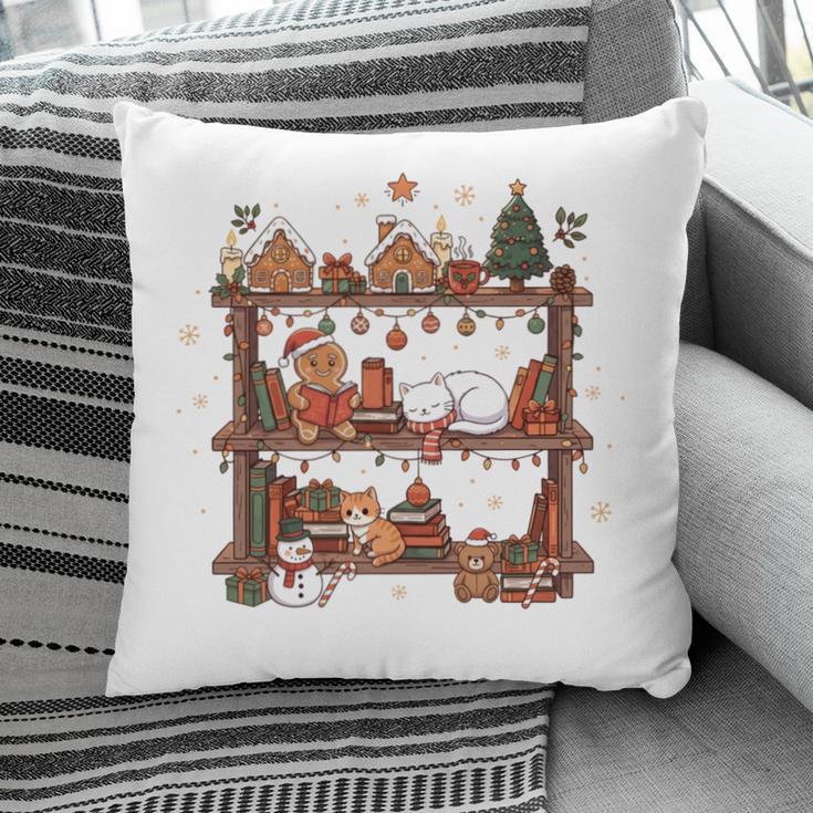Christmas Cats Bookshelf Gingerbread Pillowcase