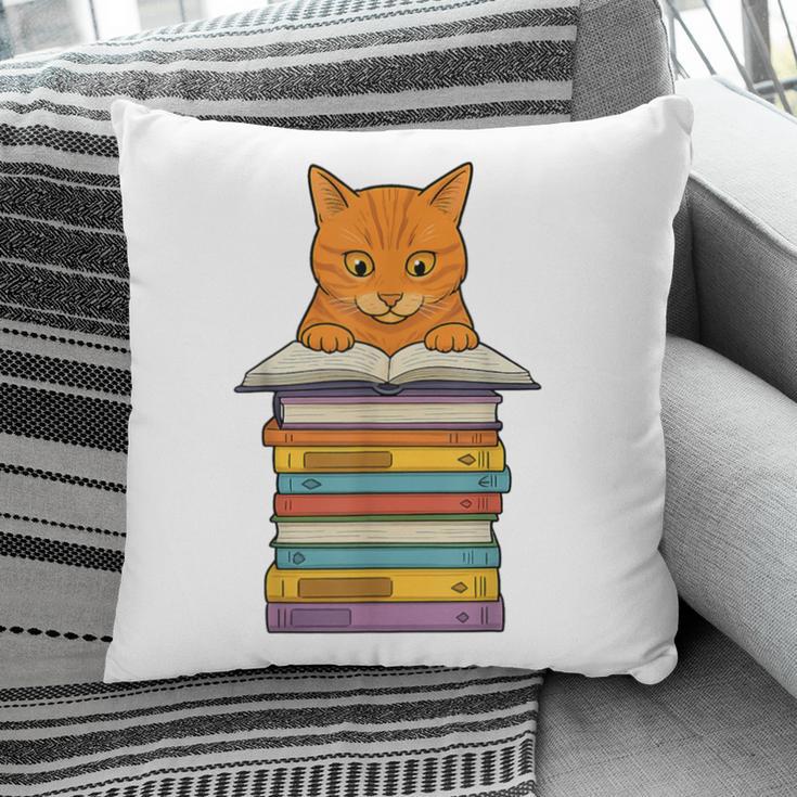 Cute Orange Tabby Cat Reading On Pile Of Books Pillowcase