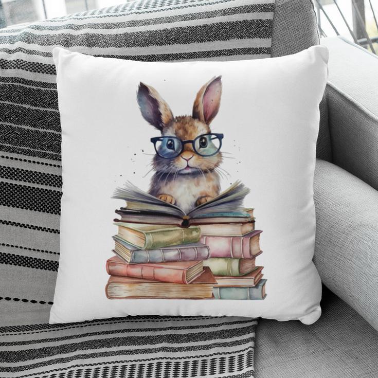 Cute Reading Bunny With Glasses Books Bookworm Reader Book Premium Tri-Blend Pillowcase