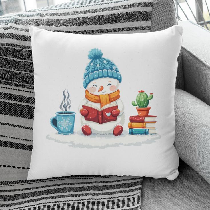 Cute Winter Cozy Snowman Reading Book Lovers Xmas Snowman Pillowcase