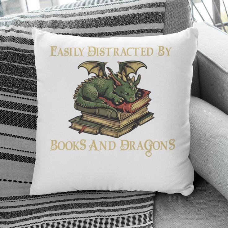 Easily Distracted By Books And Dragons Graphic Premium Pillowcase