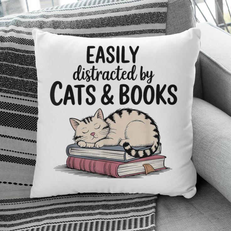 Easily Distracted By Cats And Books Cute Book Lover Pillowcase
