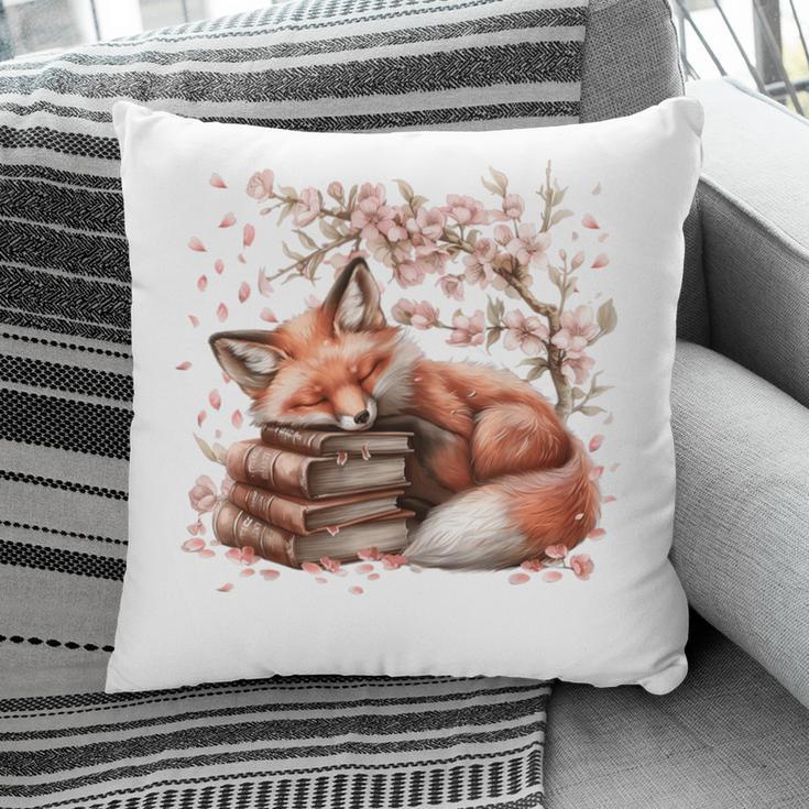 Fox And Book Lover Graphic For Women And Spring Pink Flower Pillowcase
