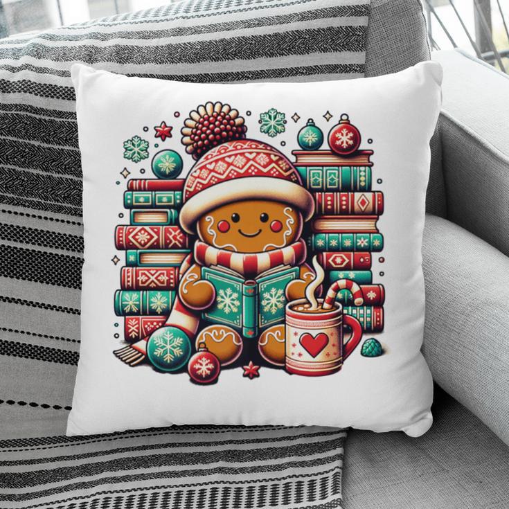 Gingerbread Reading Book Lovers Christmas Bookworm Librarian Premium Pillowcase