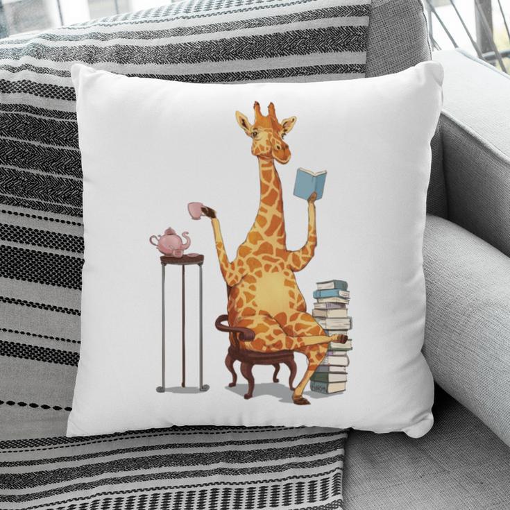 Giraffe Reading Tea Books Coffee Book Lover Graphic Pillowcase