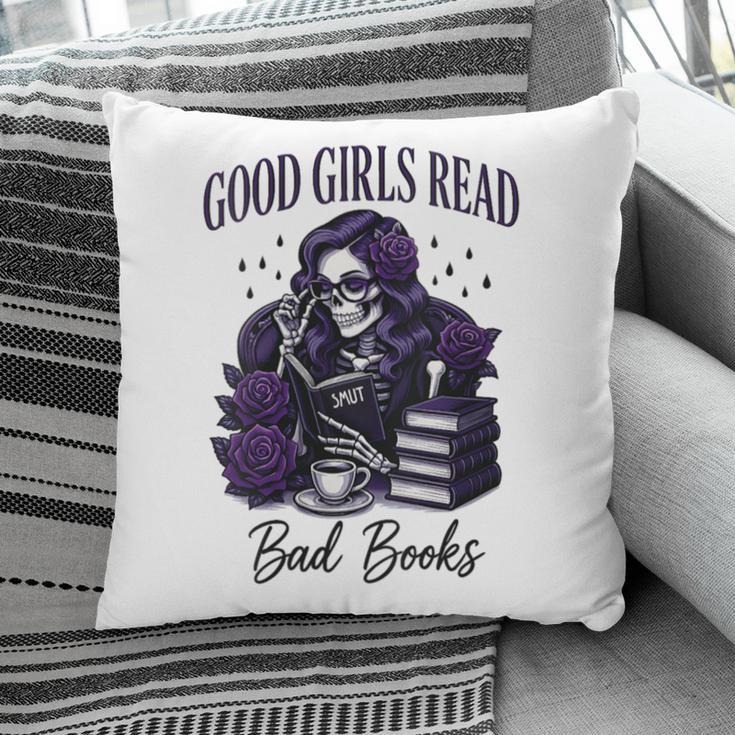 Good Girls Read Bad Books Sarcastic Skeleton Goth Skull Pillowcase