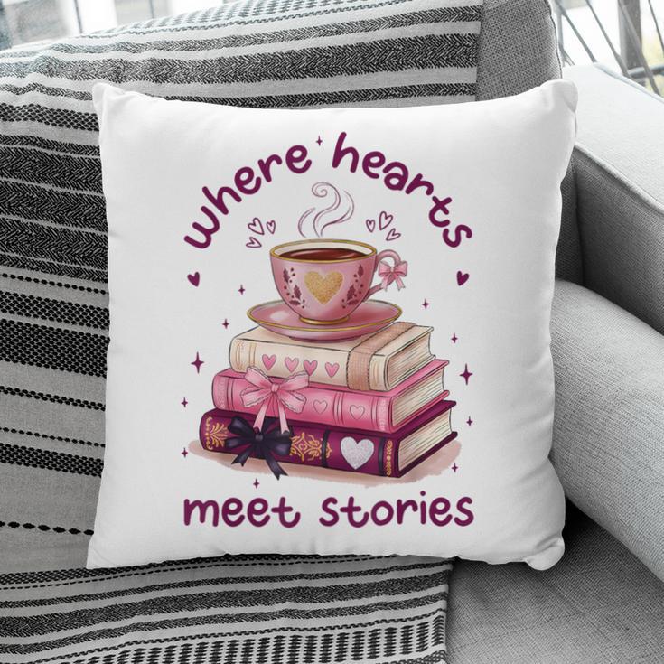 Where Hearts Groovy Meet Stories Coffee Books Valentines Day Pillowcase