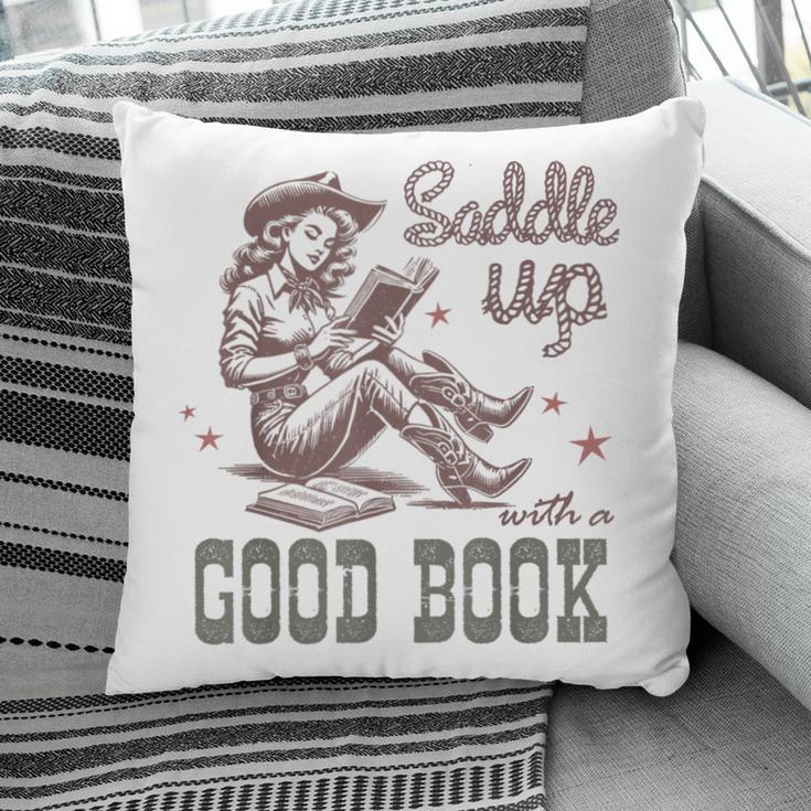 Retro Cowgirl ReadingTee Saddle Up With A Good Book Western Pillowcase