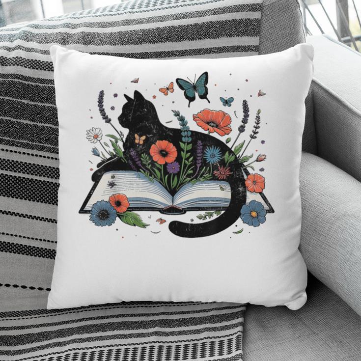 Retro Cute Cat Floral Book Librarian Vintage Floral Cat Book Pillowcase