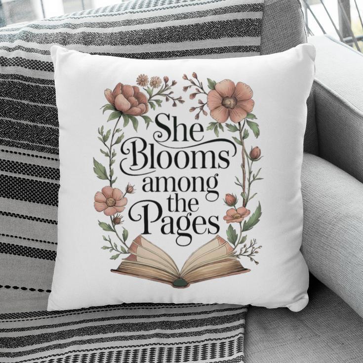 She Blooms Among The Pages Women Mom Wife Floral Book Lover Premium Tri-Blend Pillowcase