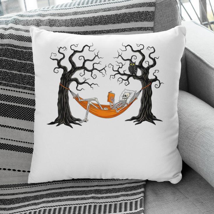 Skeleton Reading Book In Hammock Halloween Reader Pillowcase