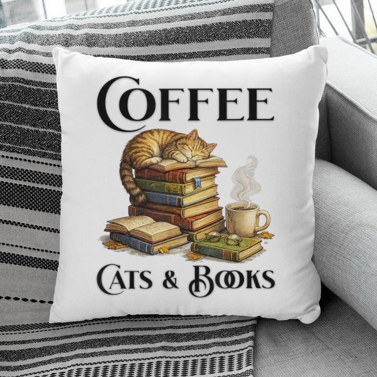 Sleeping Cat And Books With Coffee Lover Pillowcase